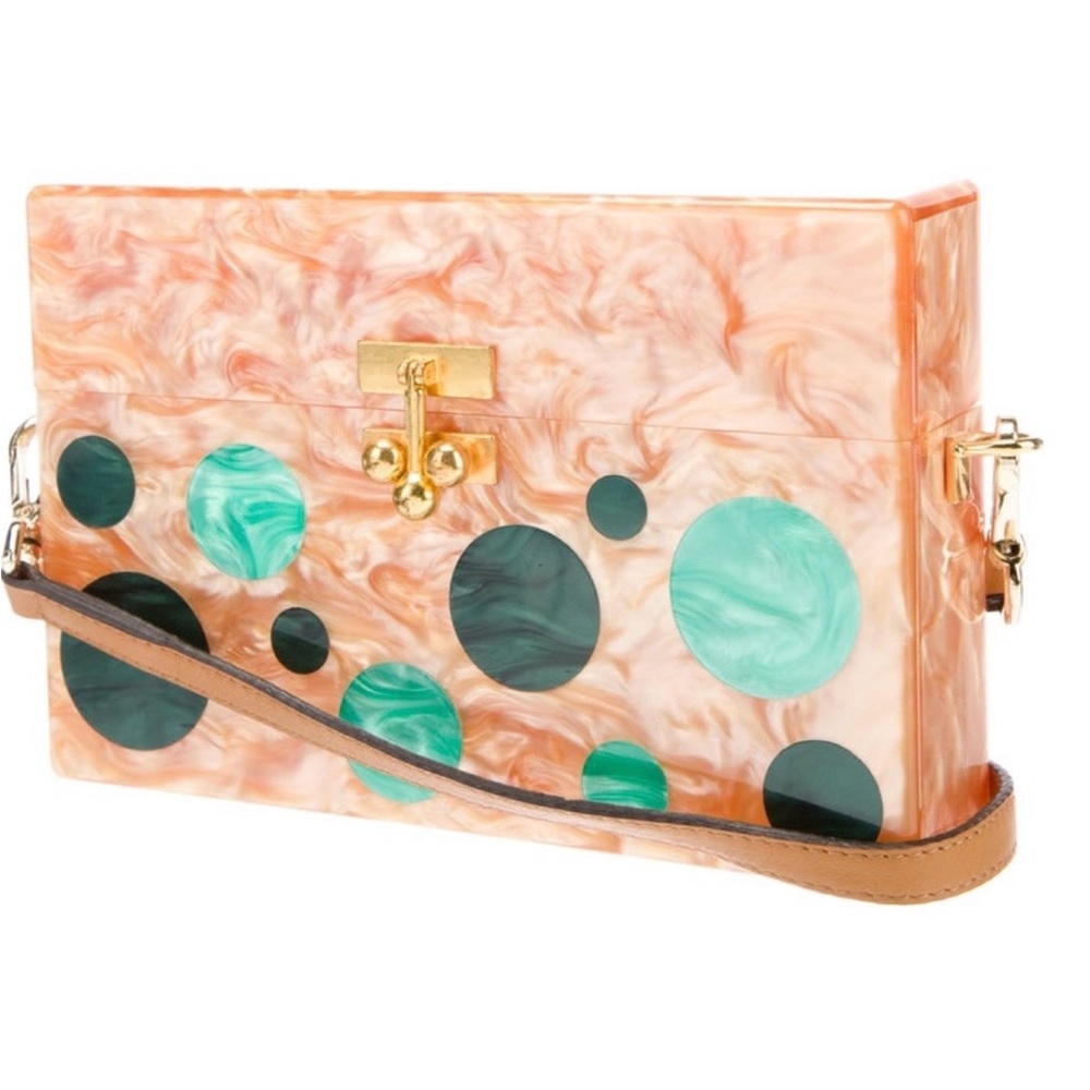 Edie Parker Peach and Green
Acrylic Clutch with leather strap